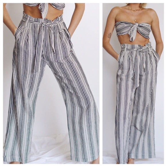 Pants - Striped Wide Leg Pant